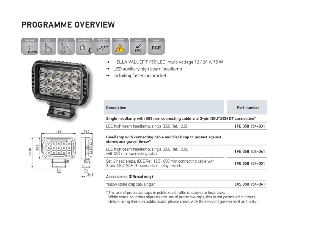 HELLA - LED-Fernscheinwerfer - Valuefit 450 - ECE-R112/ECE-R10/E9  16538/ECE-R7/E1 5085 - 1FE 358 154-031 : : Auto & Motorrad