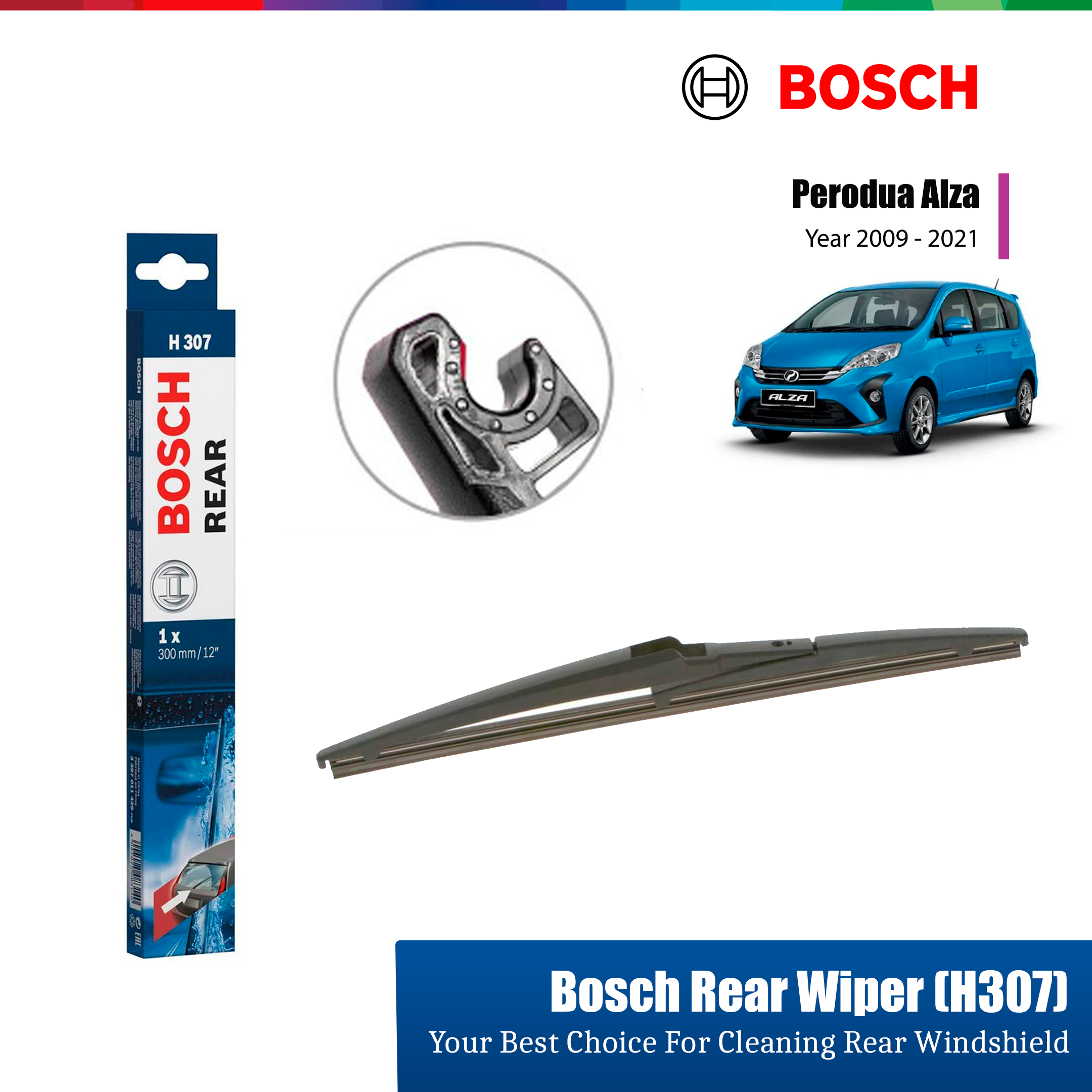 Perodua Alza Bosch Rear Windscreen Wiper Blade 12”  H307  auto2u