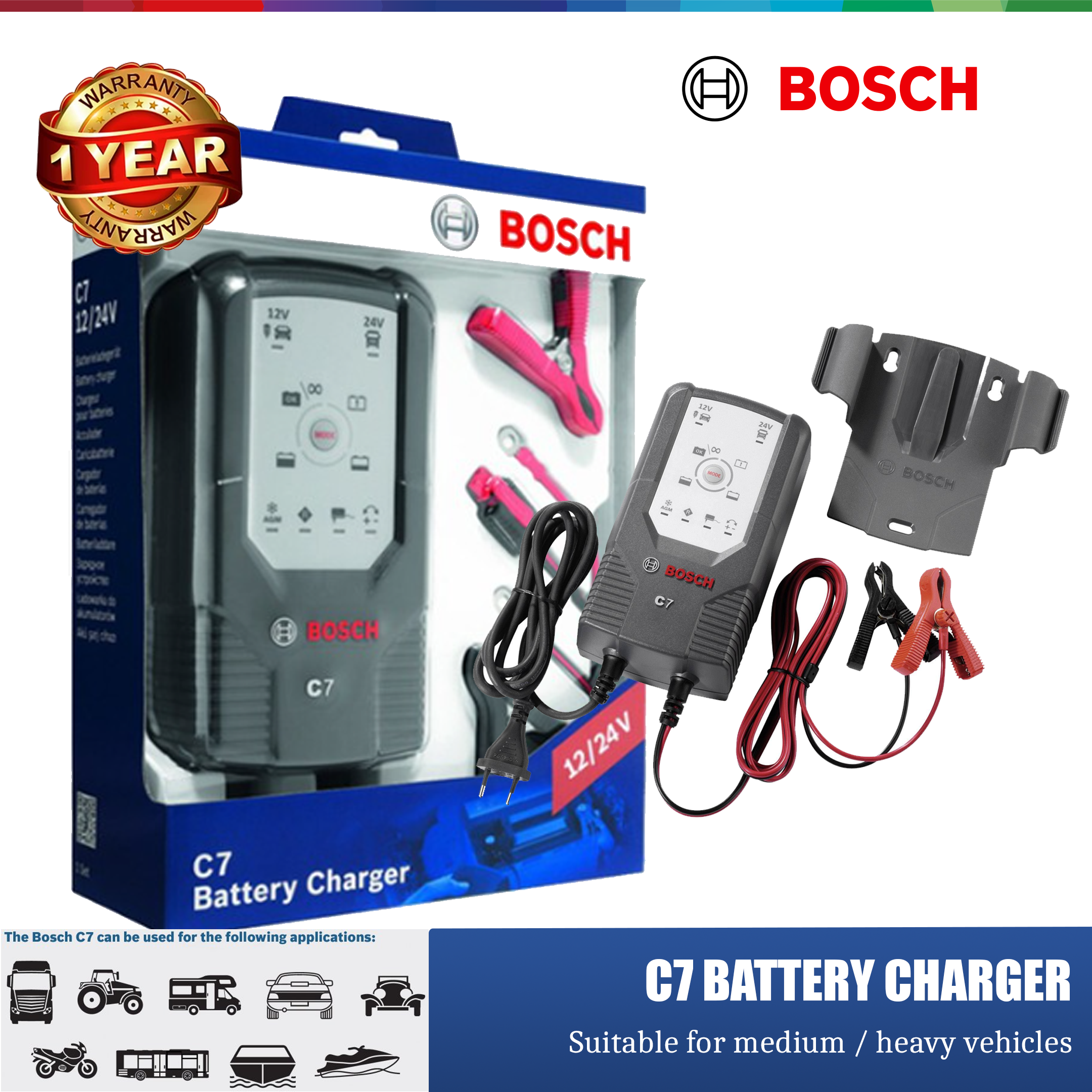 Bosch C7 Fully Automatic Mode 6 12v/24v Lead-acid Battery Charger -  018999907M for sale online