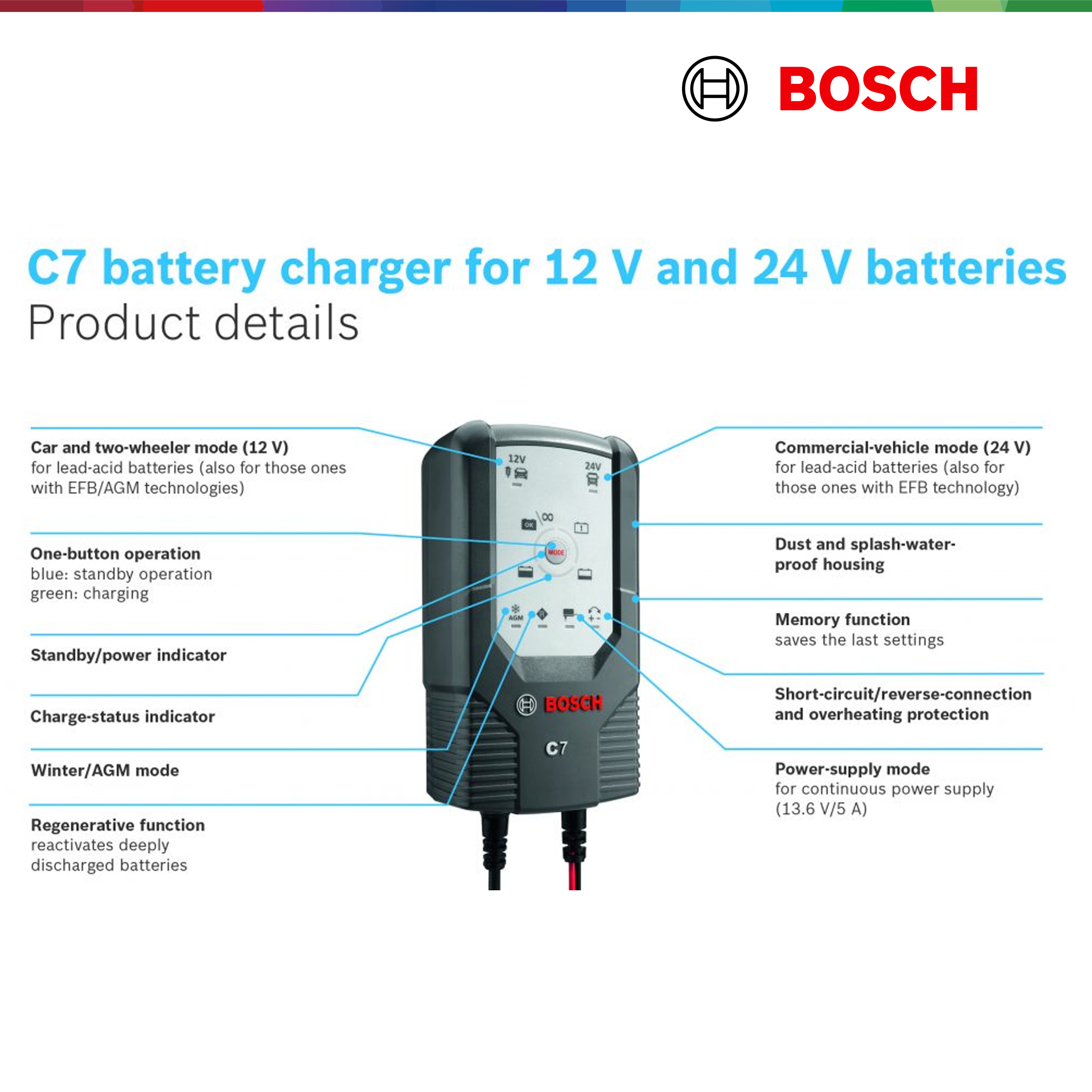 Bosch C7 Battery Charger 12/24Volts - 018999907M - auto2u